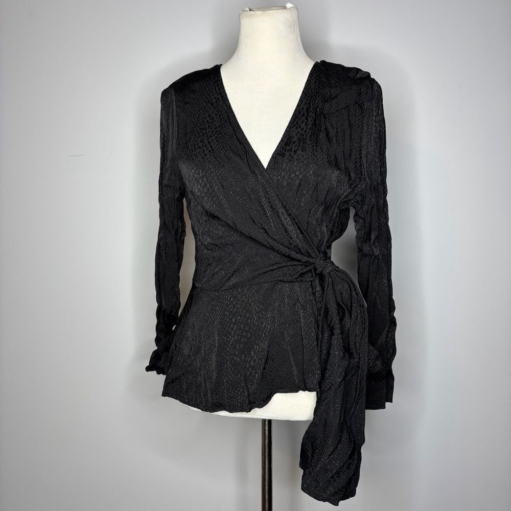 H&M- Black Blouse with Animal Print & Side Tie